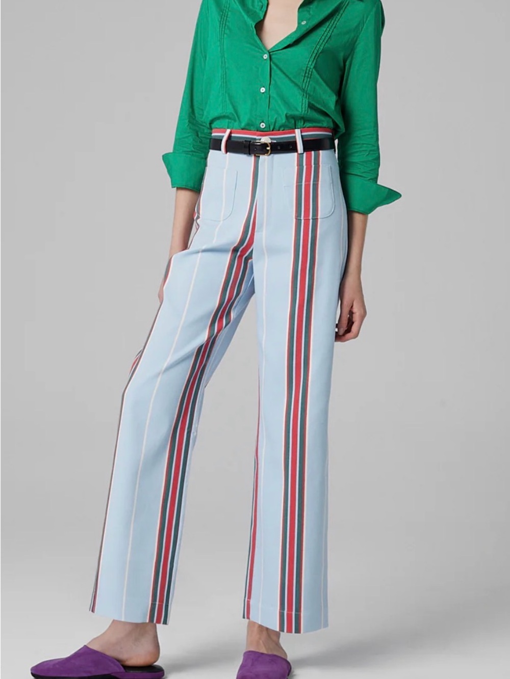 Spanish Brand La Veste Yellow Striped Straight-Leg Women's Pants - Picture 5 of 8